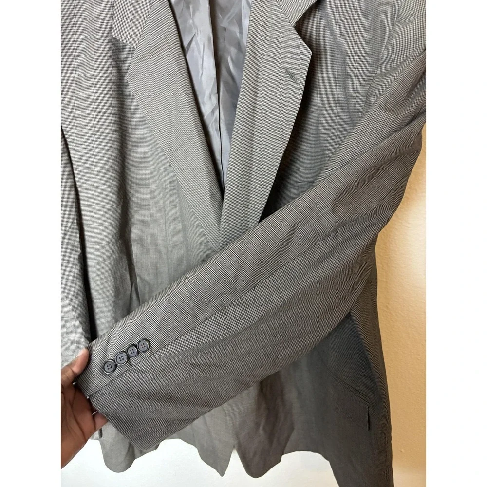 Hardy Amies Blazer Mens 60R Gray Wool Checkered Sport Coat Jacket Classic Formal